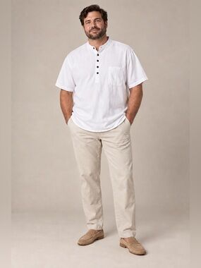 Cotton Collection White 100% Peruvian Cotton Short Sleeve Henley Shirt XL